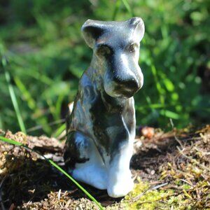 Vintage Glazed Ceramic Schnauzer Dog Figurine, 4 Inches Tall
